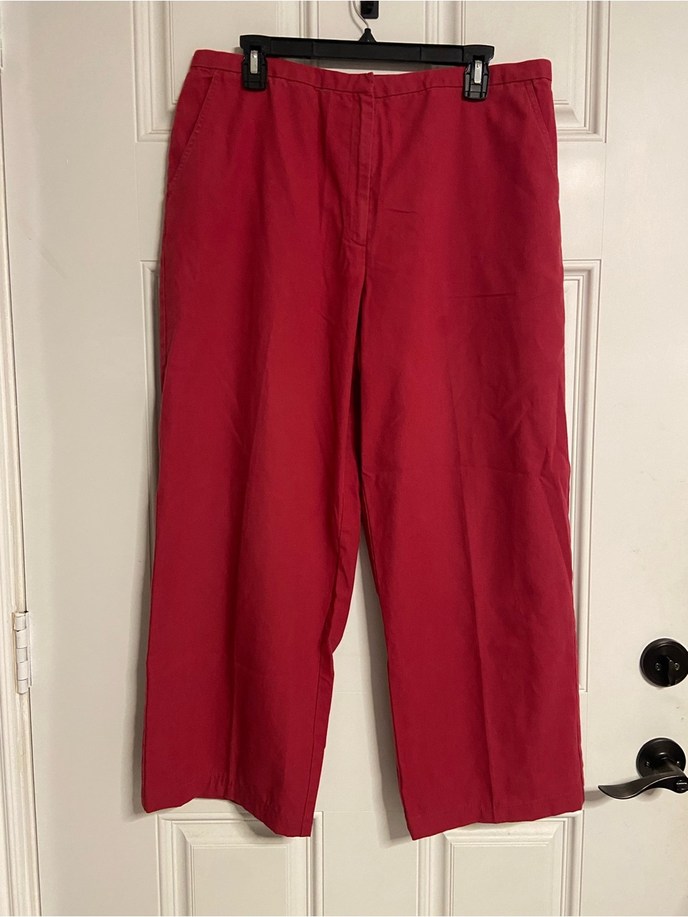 T43a- EILEEN FISHER Red COTTON Relaxed Flat Front Cropped Pants